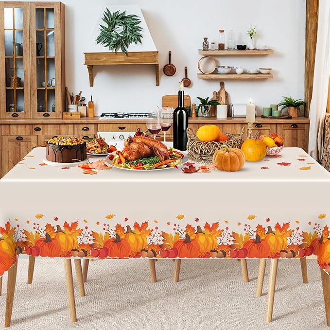Thanksgiving Tablecloth Disposable 6 Pack, Thanksgiving Decorations for Party Fall Tablecloth Plastic Table Cover 54" x 108" Table Decor Party Supplies Indoor and Outdoor Fall Decorations for Parties