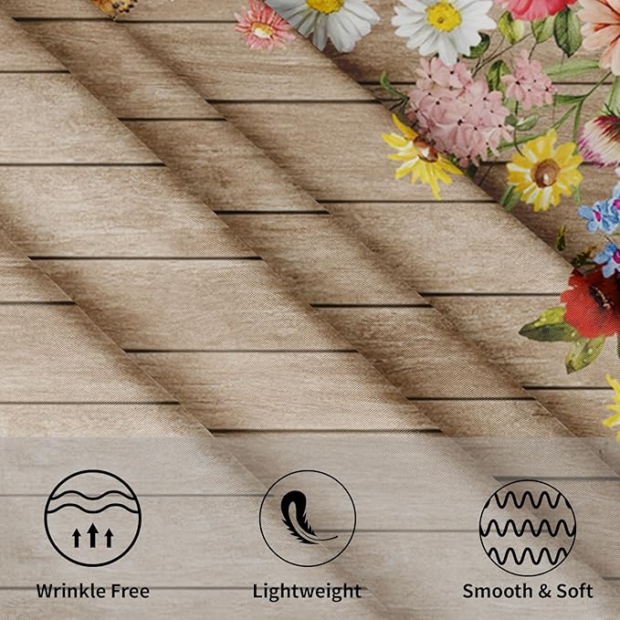 Spring Summer Round Tablecloth 70 Inch Vintage Floral Brown Wood Circle Table Cloth Farmhouse Table Cover Washable Polyester Indoor Decorations for Home Kitchen Dinning Party