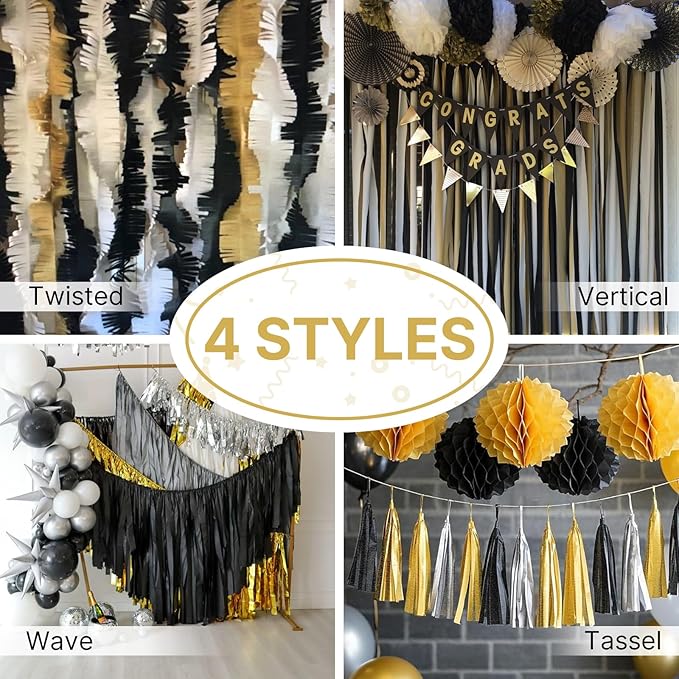 PartyWoo Gold Foil Crepe Paper Streamers 10pcs 820ft Pack of Metallic Gold Foil Crepe Paper for Wedding Birthday Baby Shower Bridal Shower Engagement New Year Eve Graduation Party Decorations