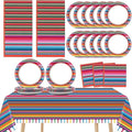 Qyeahkj Mexican Serape Fiesta Party Supplies Serves 24 Mayo Party Paper Plates Napkins Colorful Stripes Mexico Tablecloth Set Tableware Kit for Pinata Taco Ponchos Dance Day of The Dead Favor
