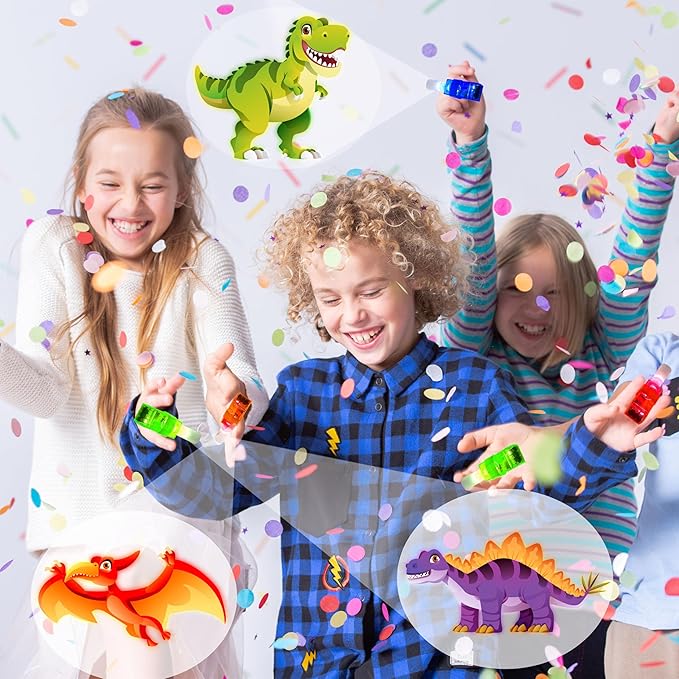 24PCS Dinosaur Party Favors-LED Finger Lights：Glow-in-the-Dark Light-Up Toys Bulk for Kids Boys Girls,Dino Birthday Party Decorations Supplies, Party Goodie Bags, Classroom Prizes, Fun Gifts