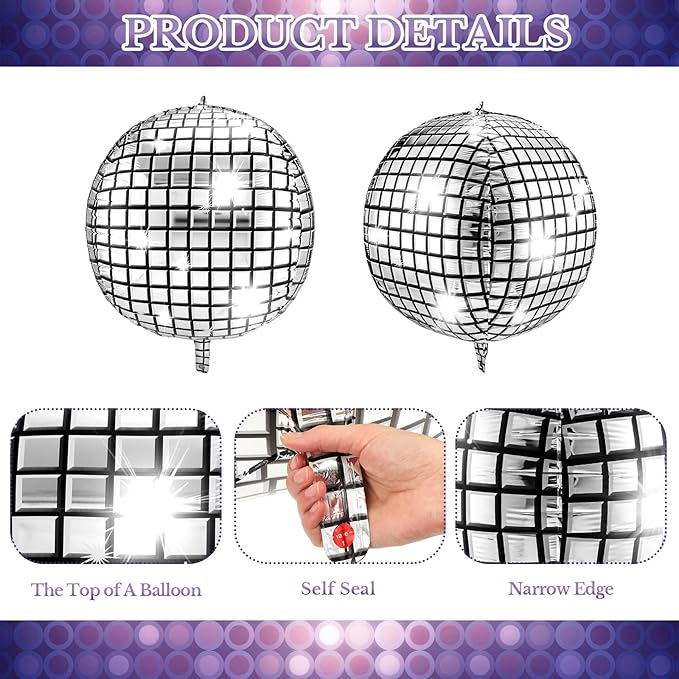 Leitee 18 Pcs 32 in Big Disco Ball Balloon 70s Disco Balloons Party Decoration Large 4d Aluminum Foil Inflatable Ball Giant Silver Metallic Mirror Decor for Baby Shower Wedding Birthday Dance Party