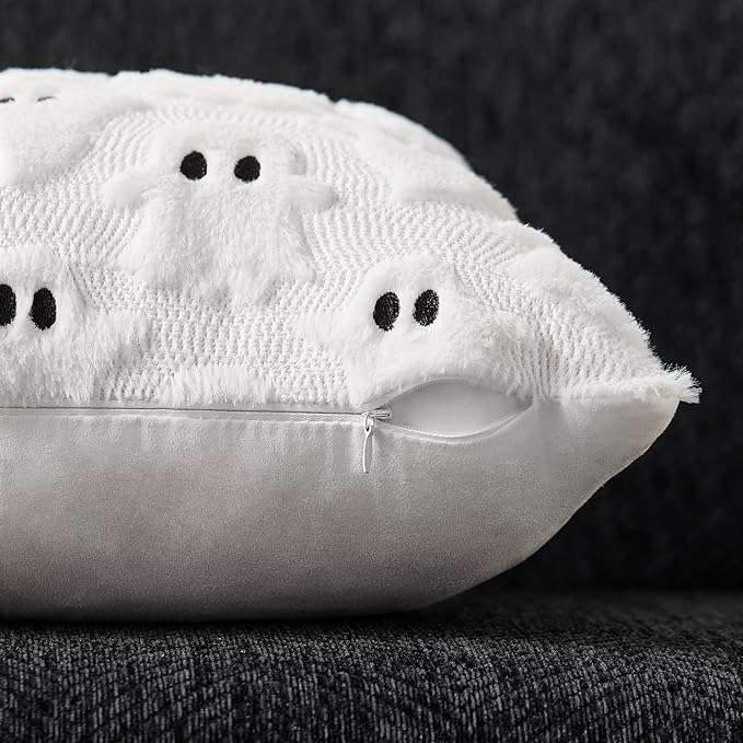 DFXSZ Halloween Pillow Covers 26x26 inch Set of 2 White Ghost Throw Pillow Cases Soft Plush Faux Fur Wool Couch Cushion Case for Chair Sofa Bedroom Living Room Home Decor PTK03A26
