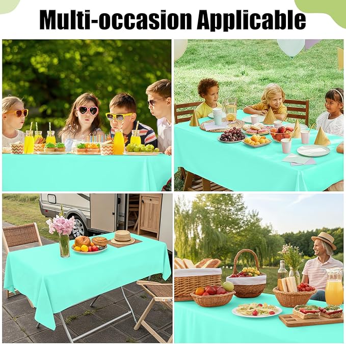 Smiry Disposable Table Cloth - 15 Pack, 54 x 108 Inch Waterproof Rectangle Tablecloths for Parties, Decorative Plastic Table Cover, Leakproof & Sturdy, Mint Green