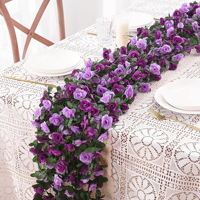 BLEUM CADE 12Pcs 98.4Ft Flower Garland Artificial Rose Vines for Bedroom, Cute Fake Hanging Flower Vines Floral Garland Decorations for Wedding Party Wall Room Decor Aesthetic