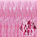 4 Pack Pink Wave Foil Fringe Curtain Backdrop, 3.28Ft x 8.2Ft Metallic Tinsel Foil Fringe Streamer Curtains for Photo Booth, Mother's Day, Easter, Birthday, Wedding Party Decoration