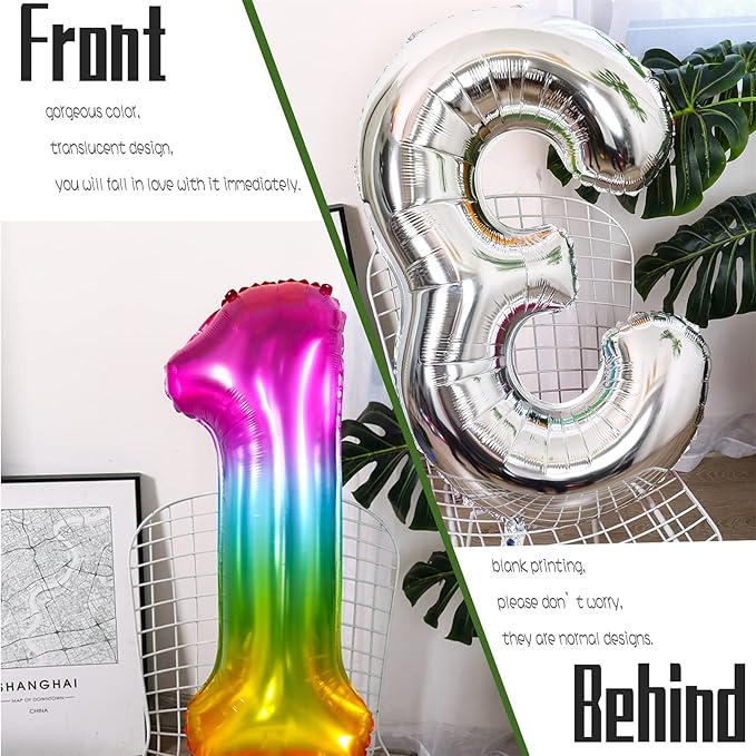 16 Balloon Numbers, Sweet 16 Balloons for 16th Birthday Party Decorations, 40" Multicolor Large Balloons, Large Mylar Rainbow Balloons, Anniversary Decor Jumbo Colorful Foil Balloon