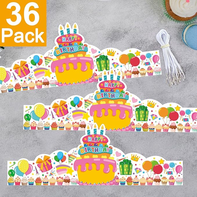 36 Pack Birthday Crowns for Kids Colorful Paper Party Hats Birthday Crown Set for Teachers Students Classroom