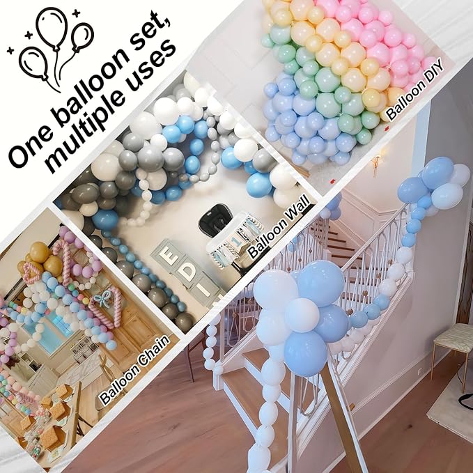 100PCS Blue and White Link Balloons, Baby Light Blue White Linking Balloons with Tail for Making Balloon Wall Arch and Chains, Quick Balloon for Wedding Birthday Baby Shower Party Decorations (6inch)