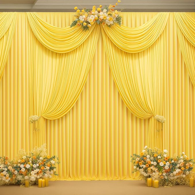 40x10FT Yellow Backdrop Curtains for Wedding Parties, Wrinkle Free Polyester Photography Backdrop Drapes for Wedding Baby Shower Birthday Parties Stage Background Stand Decorations 4x10ft,10 Panels