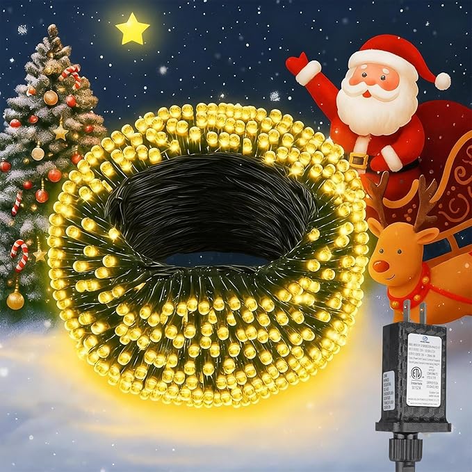 Extra Long 132FT Christmas Decorative Mini Lights, 400 LED Green Wire Fairy Starry String Lights Plug in, Timer & Memory & 8 Modes, for Indoor Outdoor Xmas Tree Wedding Party Decoration,Warm White