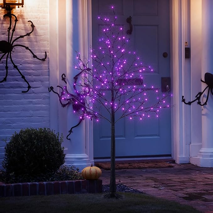 LIGHTSHARE 6FT Halloween Willow Tree 200 LED Lights Artificial Black Spooky Tree for Home, Festival, Nativity,Party, and Christmas Decoration, Indoor and Outdoor Use (Purple, 6FT)