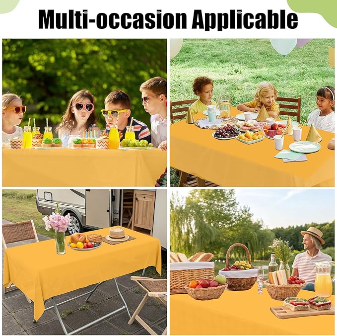 Smiry Disposable Table Cloth - 15 Pack, 54 x 108 Inch Waterproof Rectangle Tablecloths for Parties, Decorative Plastic Table Cover, Leakproof & Sturdy, Mustard Yellow