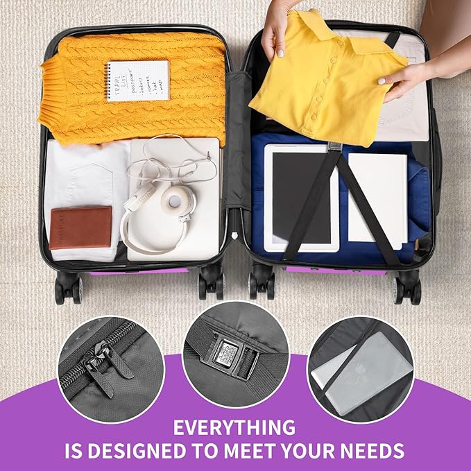 Karl home Carry On Luggage 22x14x9 Airline Approved, ABS Hardshell Suitcase with TSA Lock & Spinner Wheels, Durable Small Suitcase Rolling Luggage for Business Travel, Purple
