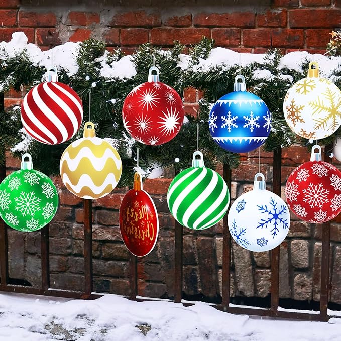 Sumind 10 Pieces Large Christmas Decorations Outdoor Christmas Hanging Ornaments Yard Lawn Signs Round Double Sided Porch Ornaments for Xmas Party Decor(Classic Style)