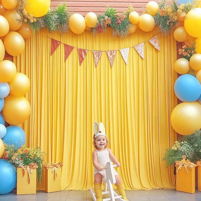 16x10FT Yellow Backdrop Curtains for Wedding Parties, Wrinkle Free Polyester Photography Backdrop Drapes for Wedding Baby Shower Birthday Parties Stage Background Stand Decorations 4x10ft,4 Panels