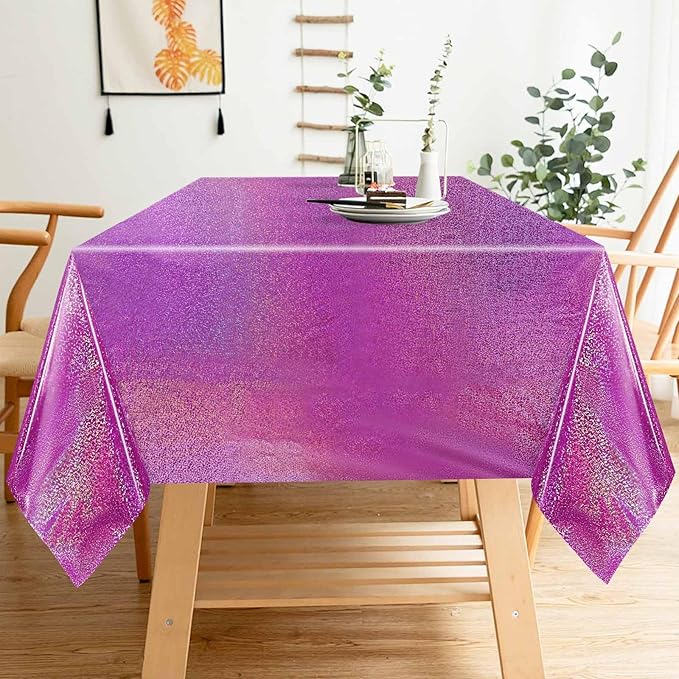 2 Pack Hot Pink Iridescent Plastic Tablecloth Disposable 54 × 108 Inch Glitter Holographic Foil Table Cloth Plastic Laser Rectangle Table Cover for Birthday Wedding Disco Party