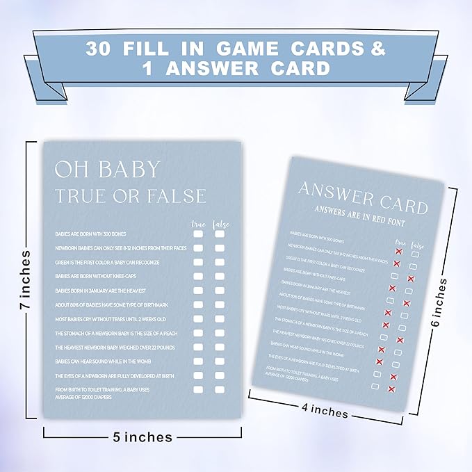 Minimalism Baby Shower Game Kits - Mist Blue - Guess Who Mommy Or Daddy - 30 Fill In Style Game Cards Each Set, Party Favor, Gender Reveal, Baby Announcement - A03