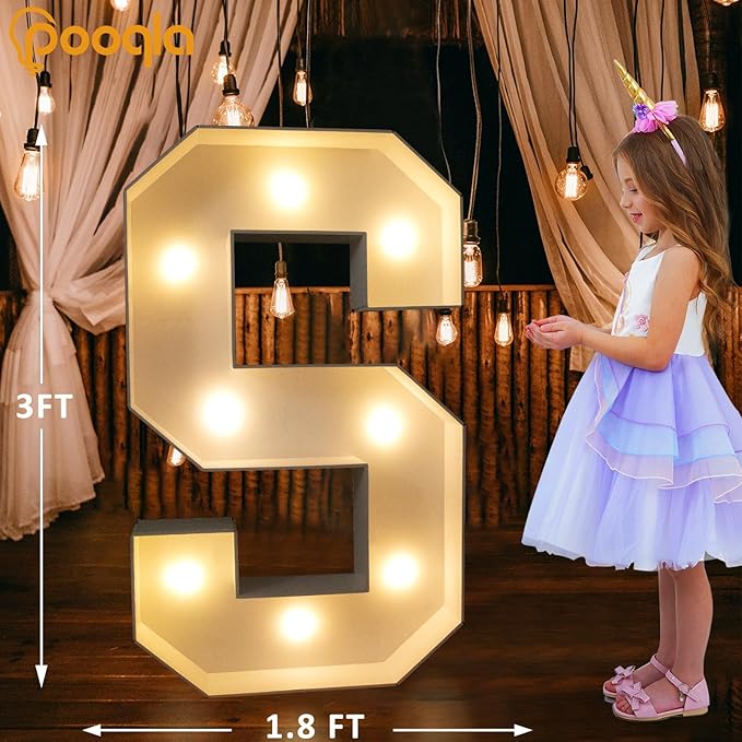 Pooqla 3FT Marquee Light Up Letters, LED Big Mosaic Marquee Letters 3 Feet, Giant LED Sign for Balloons Birthday Anniversary Wedding Party Decoration, Cool White and Warm White Letter S