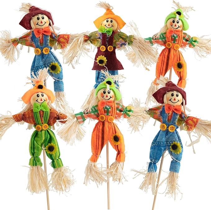 ZAUGONTW 6 PCS Halloween Scarecrow Decorations - Outdoor, Fall Harvest, Standing Scarecrow for Garden, Home, School, Yard, Porch, Thanksgiving Decor