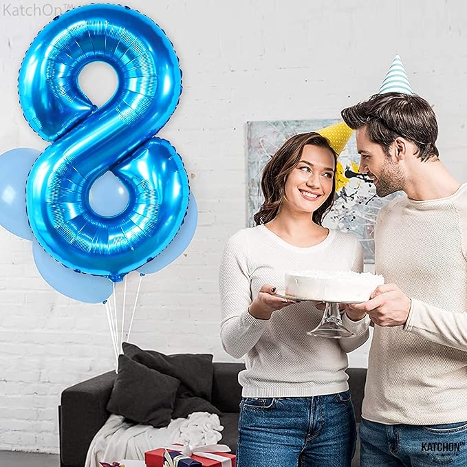 KatchOn, Giant Blue 8 Balloon - 40 Inch | Blue 8 Number Balloon| 8 Birthday Balloon, 8th Birthday Decorations | Number 8 Balloon Blue for Blue 8 Year Old Boy Birthday Decorations