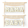 Boho Patch Cosmetic Bag, Mother's Day MAMA BABY Chenille Varsity Letter Travel Toiletry Makeup Bag Summer Beige Clear Waterproof Makeup Pouch PVC Zipper Clutch Daily Use Purse for Mom Women