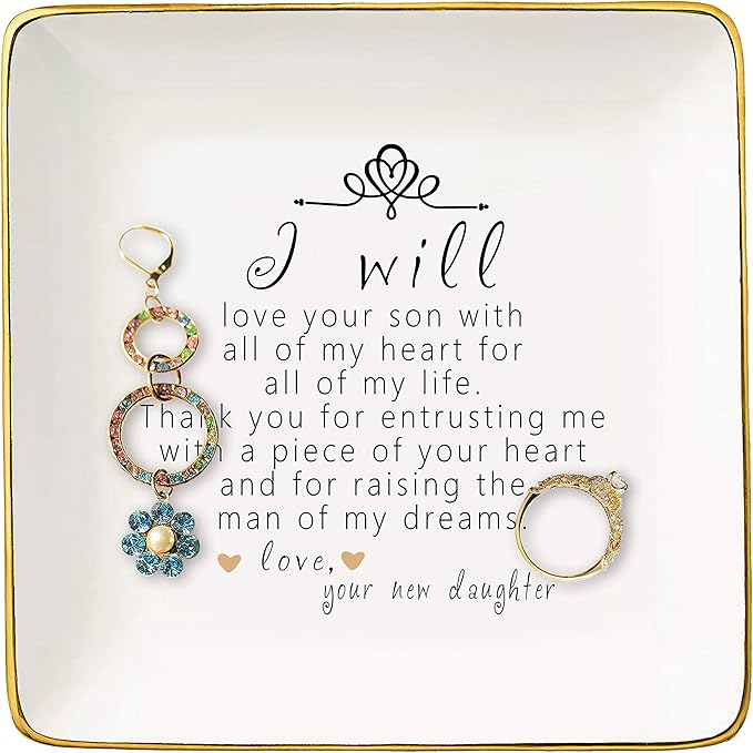 Topthink Gift For Mother of The Groom From Bride - Thank You For Raising The Man Of My Dreams – Ceramic Jewelry Holder Ring Dish Trinket Tray – Wedding Gifts - Bridal Shower Gifts