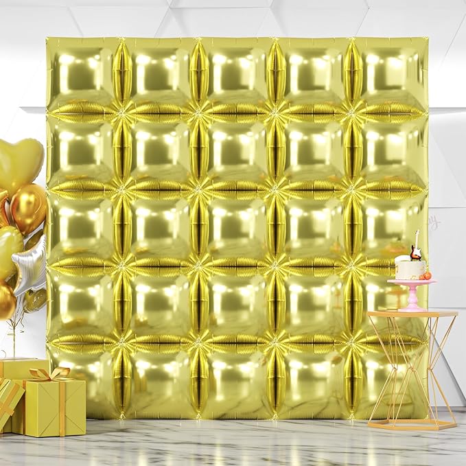 NISOCY 25PCS Light Gold Square Foil Balloons Wall Backdrop Metallic Double Sided Light Gold Christmas Balloons Tunnel Arch Kit for New Year Birthday Anniversary Wedding Graduation Party Decorations