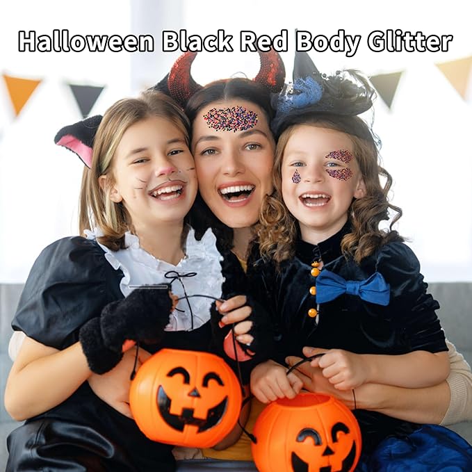 Halloween Black Red Face Glitter Gel,Carnival Festival Rave Accessories Sequins Body Glitter Paint for Hair Lip Eye Clavicle,Singer Concerts Chunky Hair Sparkles for Kids and Women