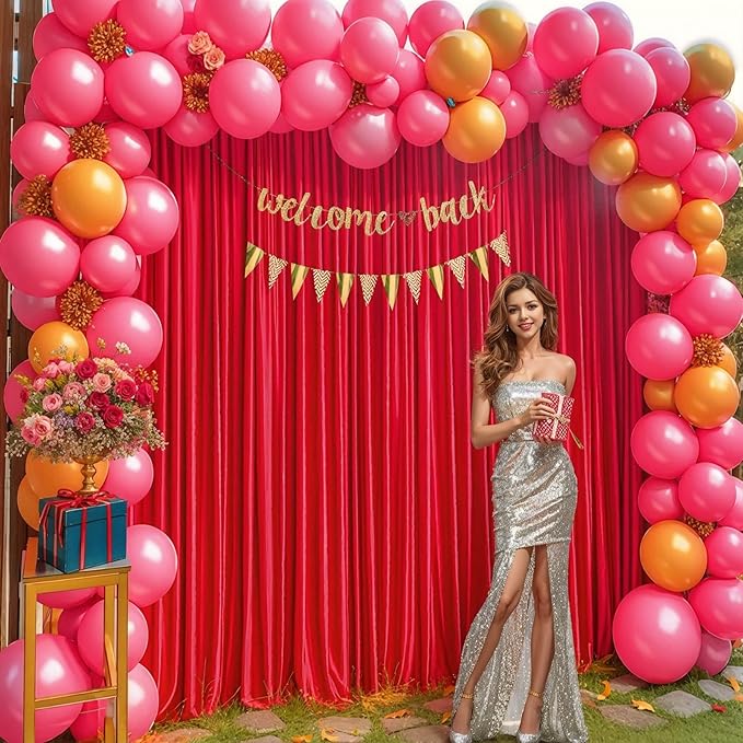 8x10FT Red Backdrop Curtains for Wedding Parties, Wrinkle Free Polyester Photography Backdrop Drapes for Birthday Baby Shower New Year Valentines Stage Background Stand Decorations 4x10ft,2 Panels