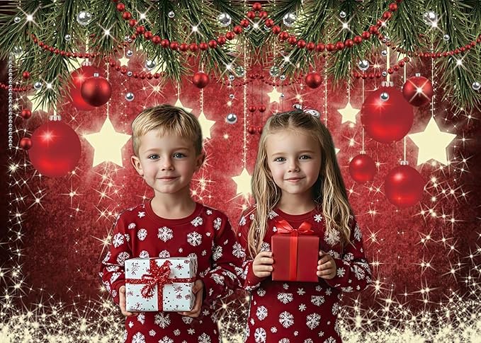 CHAIYA 7x5ft Christmas Backdrop Red Ball Xmas Merry Party Decorations for Family Holiday New Year Backdrop for Christmas Party Decoration Banner Photo Shoot