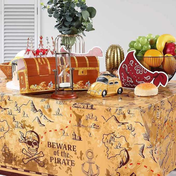 Irenare 1 Piece Pirate Tablecloth for Party Decor - 54 x 108 Inches Pirate Treasure Map Tablecover Plastic Island Treasure Table Covers Navigation Supplies for Birthday Party Decoration
