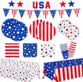 4th of July Party Supplies Set, Patriotic Theme Kit for Independence & Election Day Decorations, Includes Plates, Napkins, Cups, Banner, Tablecloth -Patriotic & 4th of July Party Decorations-24 Guests