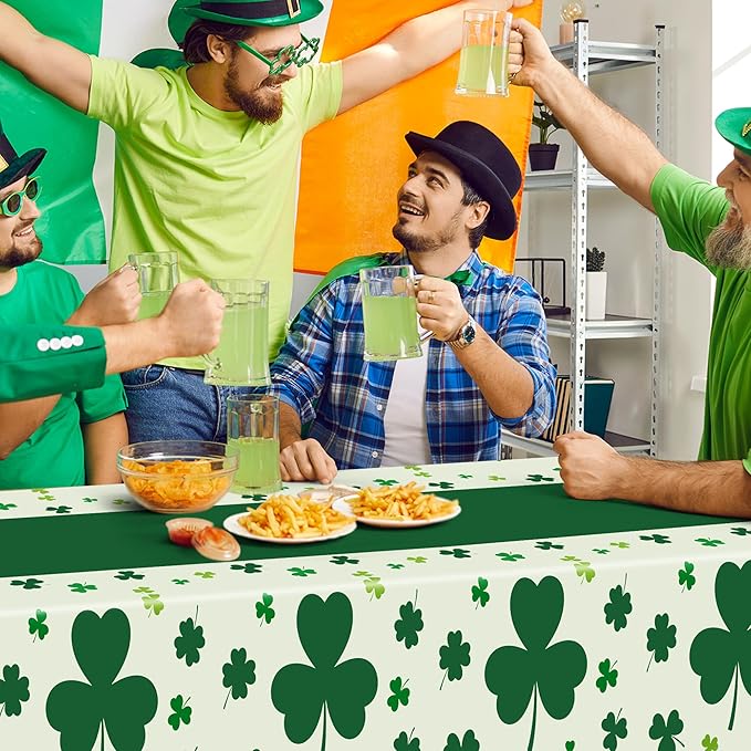 QZYL 3 Pack St Patricks Day Decorations, 108" X 54" St Patricks Day Tablecloth, Disposable Plastic Shamrock Green Tablecloths Grass Table Cover, Irish Holiday Table Cloth for Shamrock Party Supplies