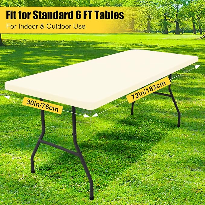 Smiry 2 Pack Rectangle Picnic Table Cloth, Waterproof Elastic Fitted Tablecloths, Washable Polyester Rectangular Patio Table Cover for Camping, Indoor and Outdoor (Beige, 30"x72")
