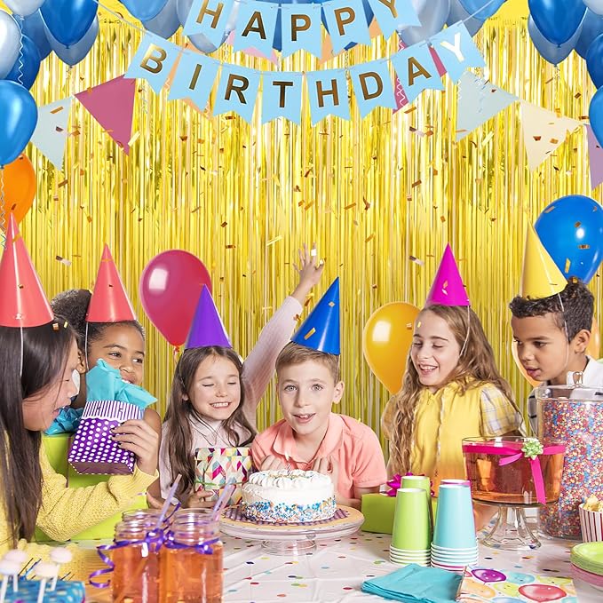 4 Pack Gold Foil Fringe Curtains Door Streamers Party Decorations 3.3 x 8.2 ft, Gold Tinsel Curtain Fringe Backdrop for Parties, Door Fringe Birthday Streamers, Photo Booth Backdrops, Party Decor