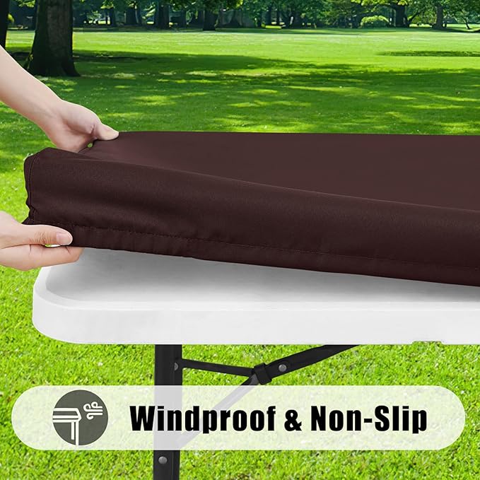 Smiry 2 Pack Rectangle Picnic Table Cloth, Waterproof Elastic Fitted Tablecloths, Washable Polyester Rectangular Patio Table Cover for Camping, Indoor and Outdoor (Coffee, 30"x72")