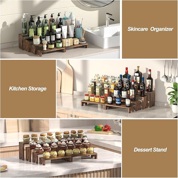 4 Set Wooden Tiered Riser Display Stands for Vendor Events,Stackable Wooden Cupcake Display Stand,Dessert Table Display Set Risers for Decor,Vendor Booth Display Items,Food Display Risers for Party（12-11.2-10.4-9.6IN）