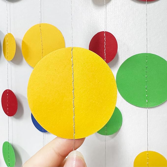 Super Mario Party Decorations Circle Dot Garland Red Blue Yellow Green Hanging Paper Polka Dot Streamer for Birthday Baby Shower Wedding Bridal Shower Carnival Circus Clown Fiesta Party Supplies