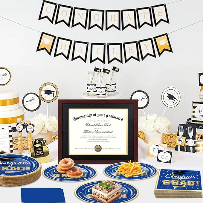 2026 Graduation Party Supplies Tableware Set - 100 Pcs Blue Gold Graduation Plates and Napkins Class of 2026 Disposable Dinnerware for College High School Congrats Grad Party favors, Serve 25