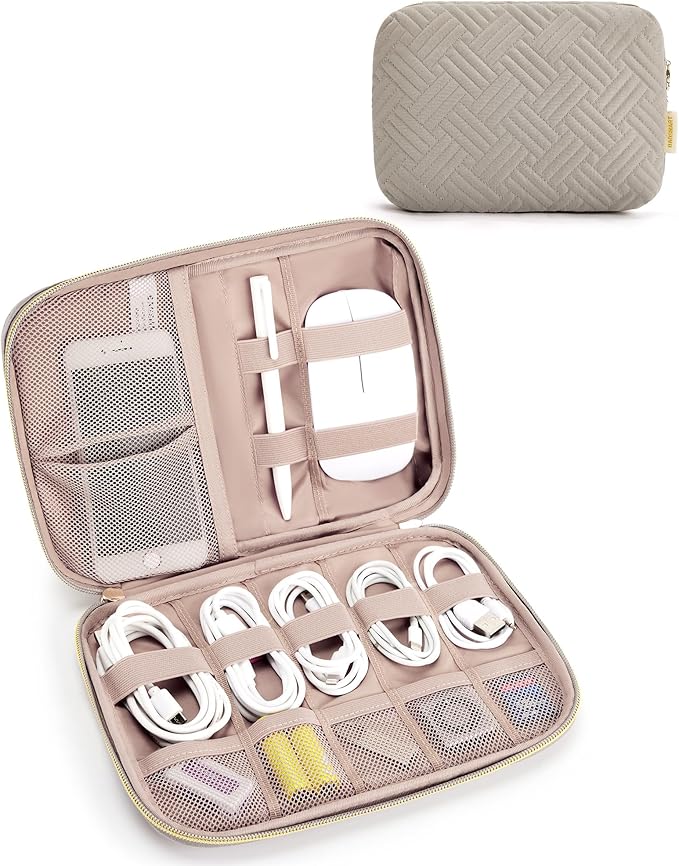 BAGSMART Electronics Organizer Travel Case, Cable SD Card Phone Accessories Organizer Bag for Women Travel Essentials, Warm Grey