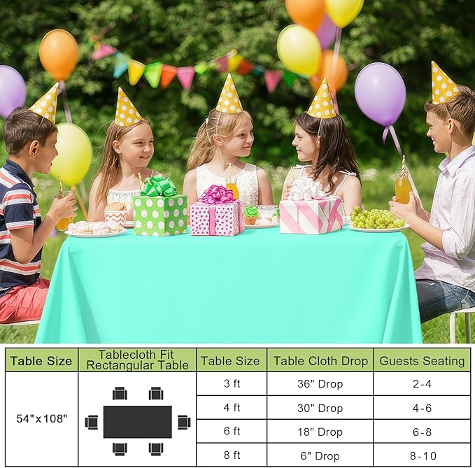 Smiry Disposable Table Cloth - 6 Pack, 54 x 108 Inch Waterproof Rectangle Tablecloths for Parties, Decorative Plastic Table Cover, Leakproof & Sturdy, Mint Green