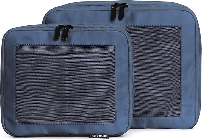 Aerotrunk Compression Packing Cubes for Travel - Luggage Organizer Bags - Double Zipper Packing Cubes for Suitcases (2-Pack, Dark Blue)