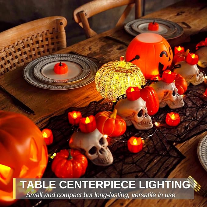 Homemory 24-Pack Halloween Red Dripping Flameless Tea Lights, Battery Operated Flickering LED Candles, Safe for Pumpkins, Party & Holiday Decor, 1.58" D x 1.2" H, Warm White Glow