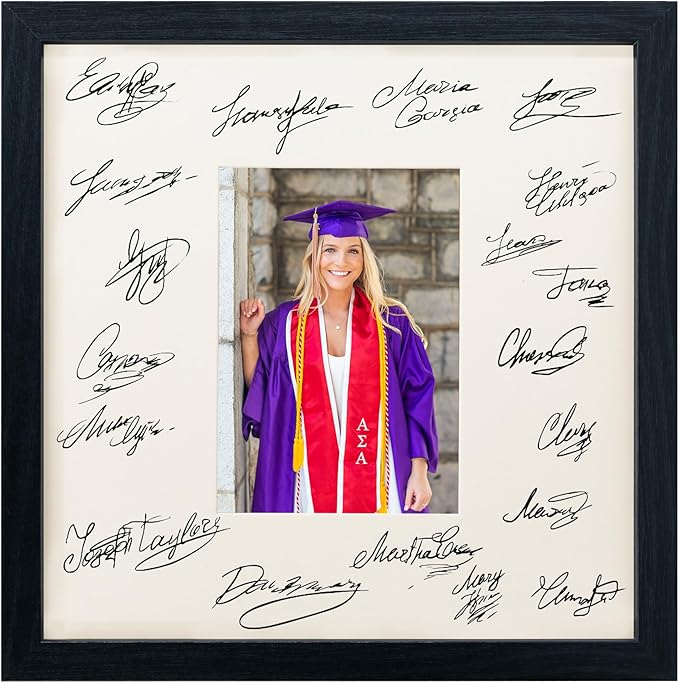 GraduatePro 12x12 Graduation Signature Board Picture Frame with 5x7 Mat for Wedding Birthday Guest Book Signing, Black with Off White Mat