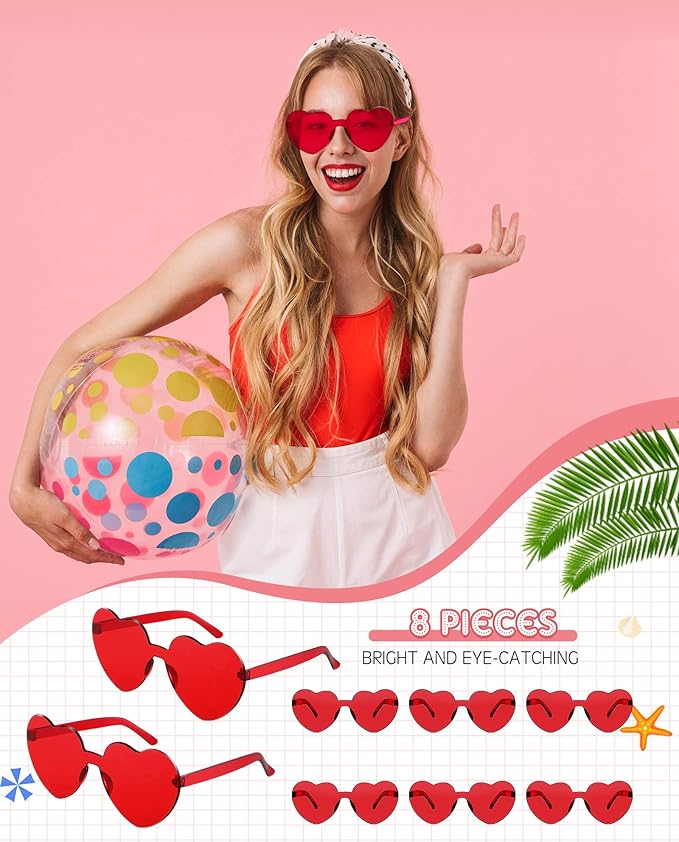 Frienda 8 Pairs Heart Shaped Sunglasses for Women Rimless Heart Glasses Candy Color Sunglasses for Party Favor
