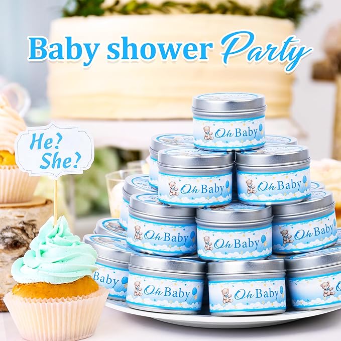 30 Pack Baby Shower Party Favors Candles Lavender Scented, Baby Shower Favors for Guests Prizes, Girl Boy Gender Reveal Party Gifts Decorations (1.2 Oz, Blue)