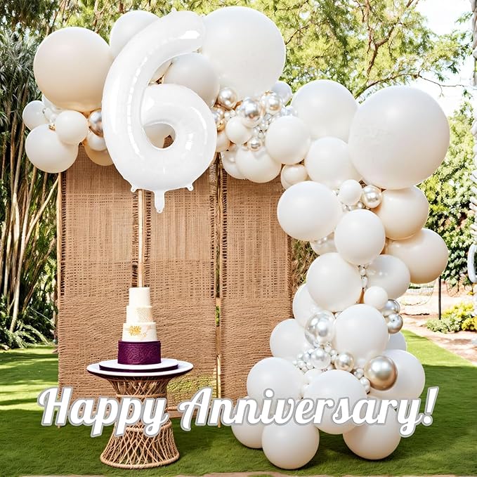 White Number Balloons 40 Inch Helium Mylar Number 6 Balloon for Birthday Party Anniversary Decoration (White, 6)