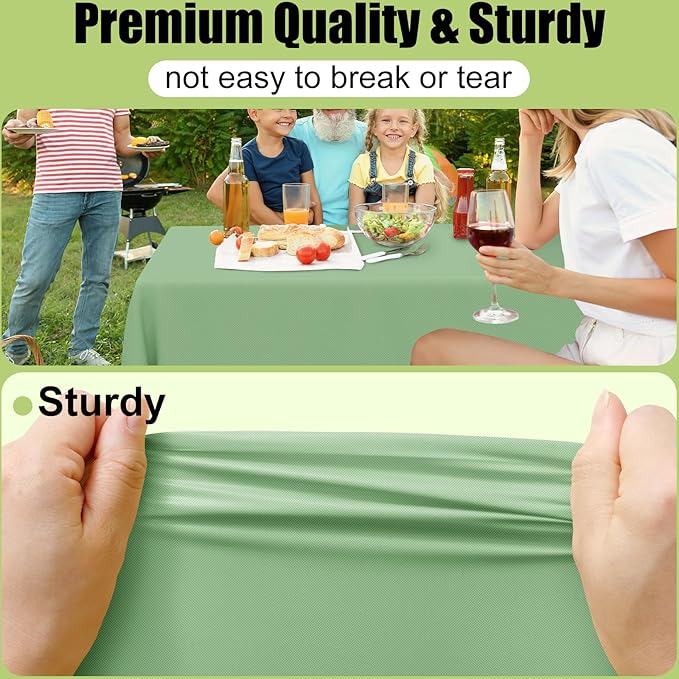 Smiry Disposable Table Cloth - 6 Pack, 54 x 108 Inch Waterproof Rectangle Tablecloths for Parties, Decorative Plastic Table Cover, Leakproof & Sturdy, Sage Green