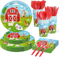 150 Pcs Farm Animal Birthday Party Decorations Farm Plates Tableware Barnyard Farm Birthday Party Supplies Serves 25 Farm Themed Cups, Farm Animal Napkins Red Knife/Fork/Spoon